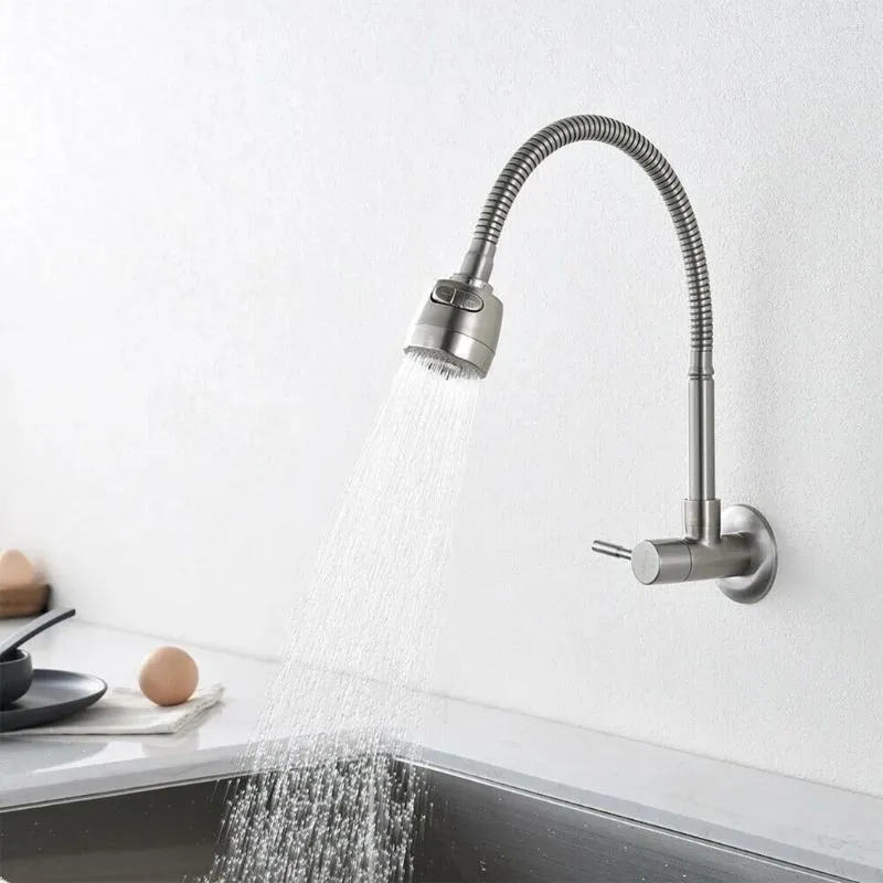 Kitchen Faucets Stainless Steel Flexible Water Faucet Wall Mounted Single Cold Tap Hole Torneira Cozinha Grifos De Cocina