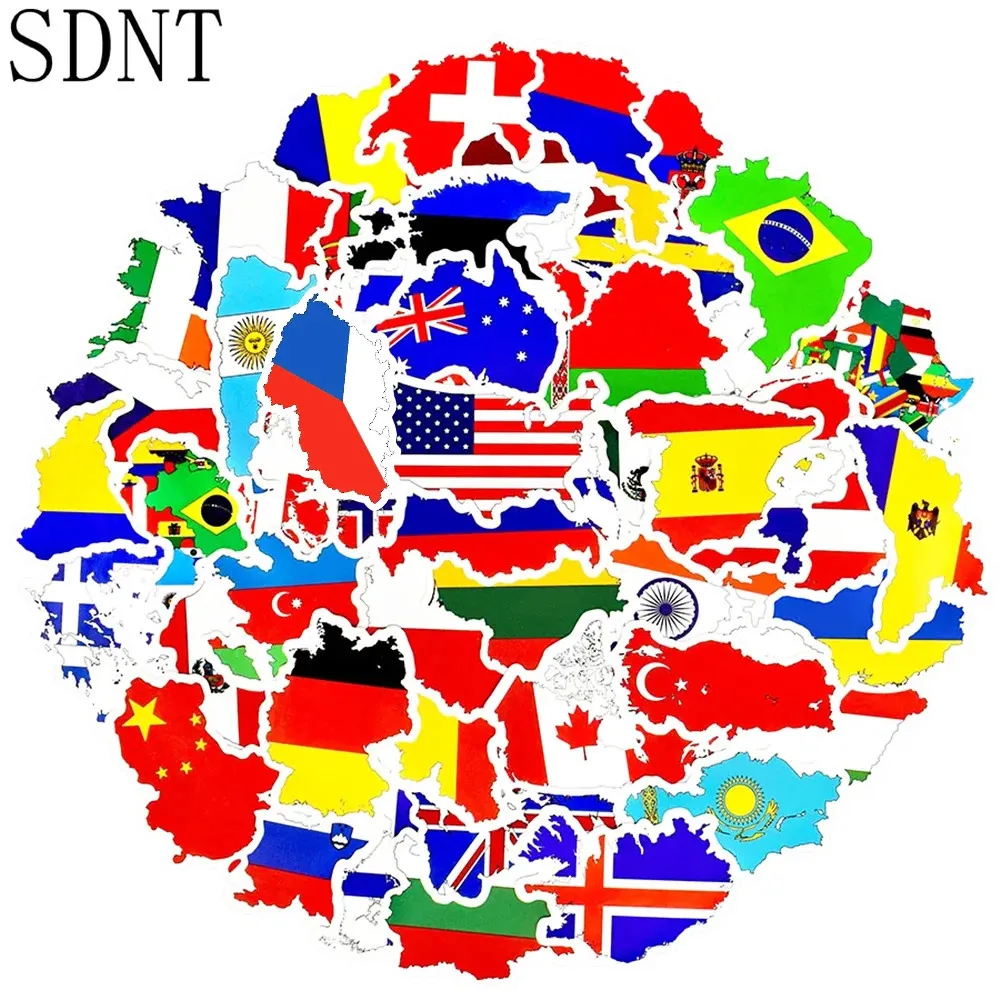 50 PCS National Flags Travel Stickers Toys Pays Map Stickers PVC Stickers For Childre