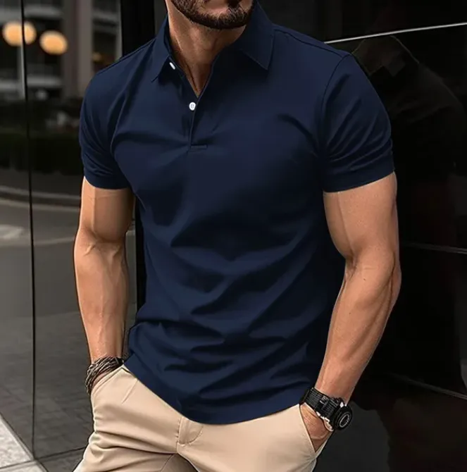 Лучшая продажа мужчина с коротким рукавом поло в рубашке выключите кнопку кнопки воротника Pure Color Top Polo Рубашка для летнего повседневного комфорта мужская одежда