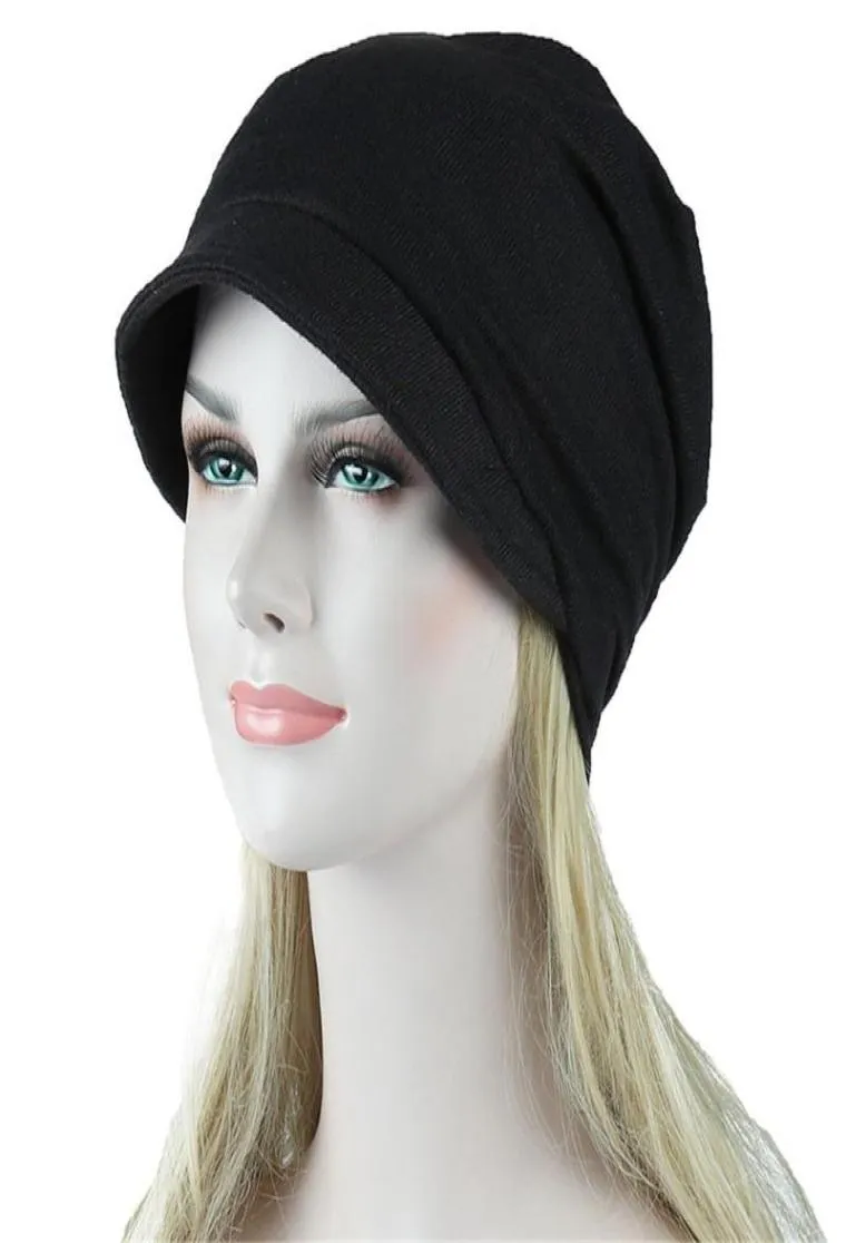 Femmes Soild Muslim Turban Caps India Hat Stretch Scarf Ruffle Cancer Chemo Befonedcarf Perte de cheveux Clavage T1P5408286