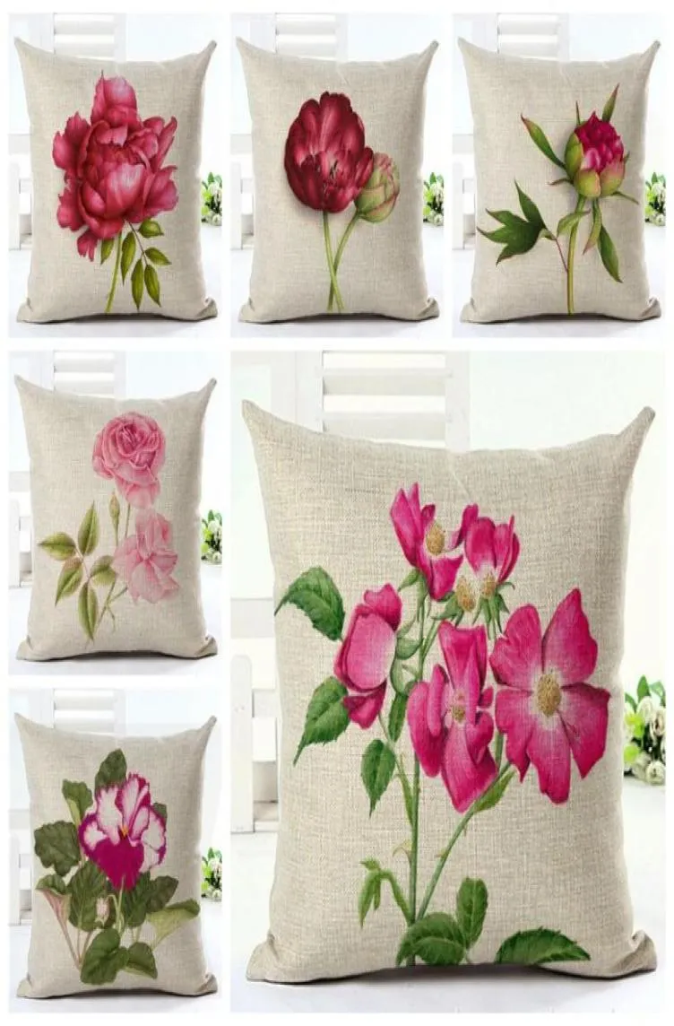 Couche d'oreiller à jet floral rose pour chaise de canapé lit fuchsia fleurs coussin couverture pivoine almoofada jardin cojines6013336
