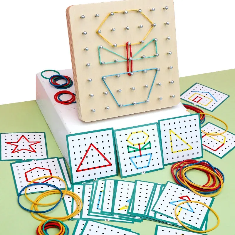 Montessori Baby Creative Toy Graphics Gumowe tablice paznokci z kartami Edukacja dzieciństwa przedszkole dzieci 240509