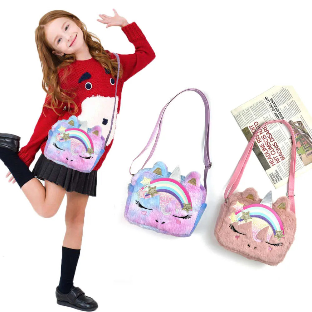 Nouvelle mode Unicorn Creative Plush Crossbody Girl Casual Migne Preschool Handbag 80% Factory Wholesale