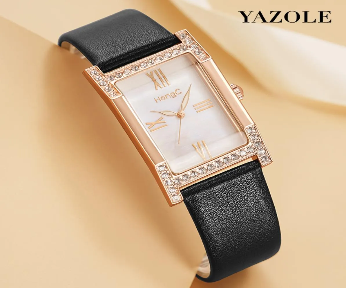 YAZOLE Fashion Women Watch Charming Crystals Decoration Rectangle Dial Quartz Wristwatch Female Gifts Relogio Feminino watches6317655