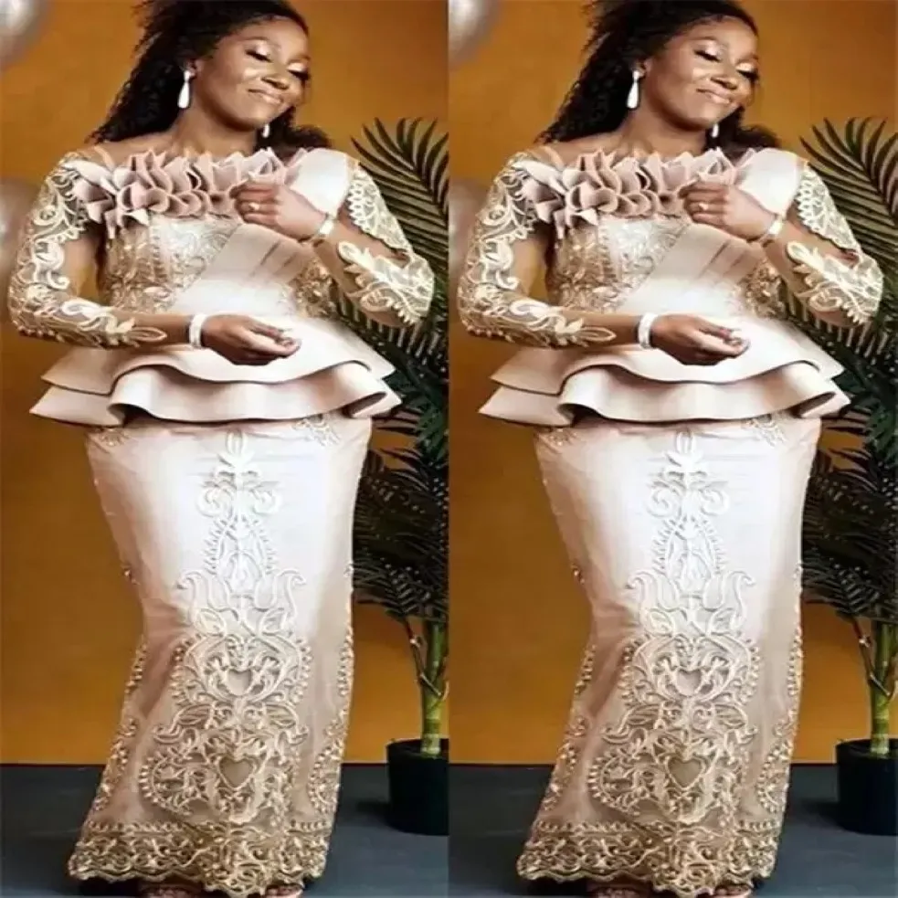 2022 Plus taille arabe aso ebi champagne en dentelle sexy mère de la mariée robes longues gaine vintage de bal de bal de fête de fête formelle d 1863