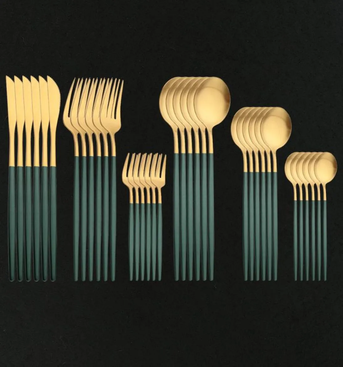 Ensembles de vaisselle 36pcs Green Gold Couptières Set Couteau Gâteau Cake Fork Thé Spoon Matte Matware en acier inoxydable Speerware Party Table Varelle 1802302