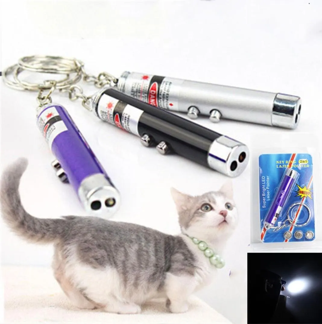 Red Laser Pointer Pen Key Ring speelgoed met witte LED Light Show draagbare infraroodstick grappige plaagkatten Pet Toys met retail PAC8037903