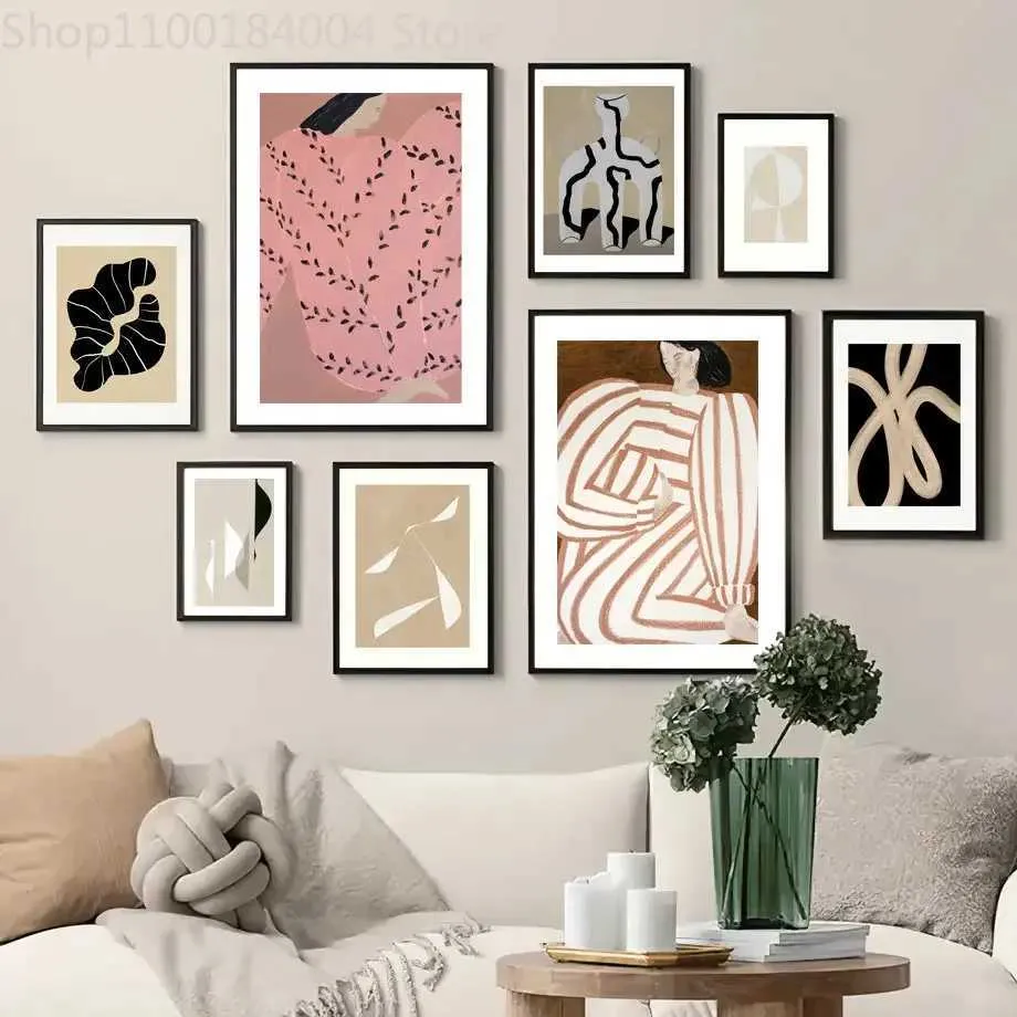 Tapety nordyckie plakaty do wystroju salonu w ścianie sztuki płótna malowanie zdjęć dla dziewczyn geometrii wazon sofia lind piżama j240505