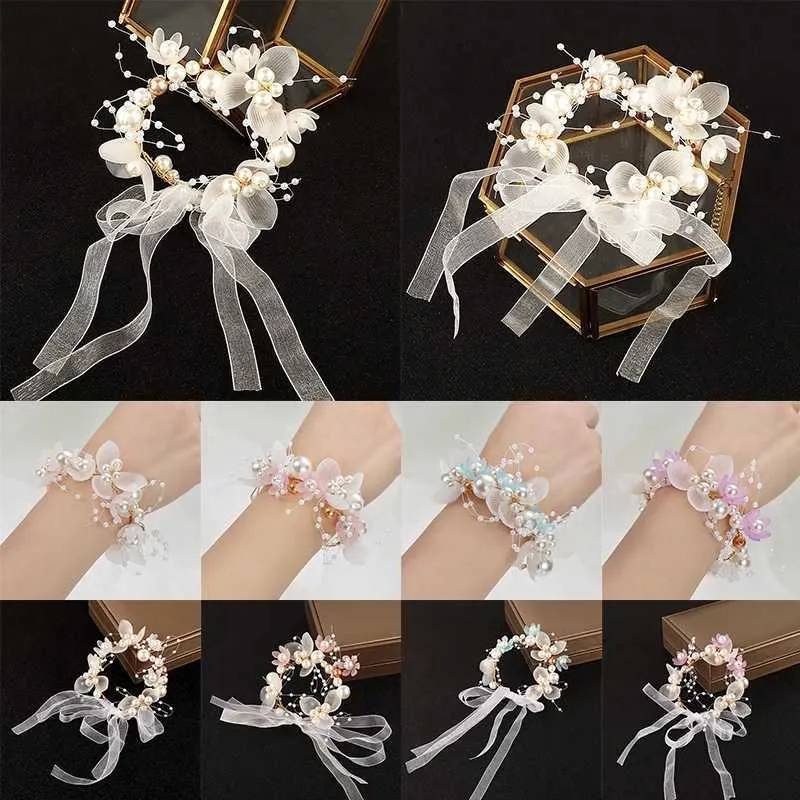 Bröllopsarmband koreansk brudhandelsblomma vackra hand blomma armband lyxig bröllop gåva brudtären syster grupp armband band tillbehör