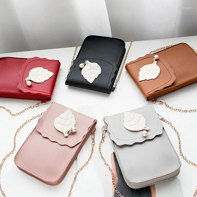 Torby na ramię Crossbody for Women Leaf Mobile Phone Bag College Wind Tourse Klucz Case Messenger Pu