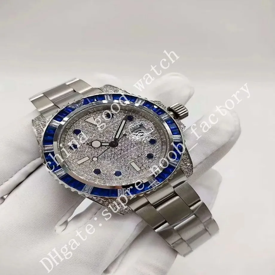 Homens relógios vendas de fábrica azul Green Diamond Buzel Classic 40 mm 2813 Movimento automático Strap Strap Christmas Presente Relógios de pulso Origi 313o