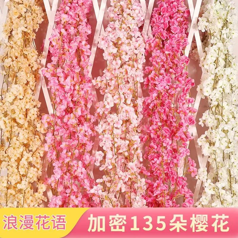 Decorative Flowers Cherry Blossom Rattan Artificial Flower Simulated Bedside Decoration Home Ceiling Wedding