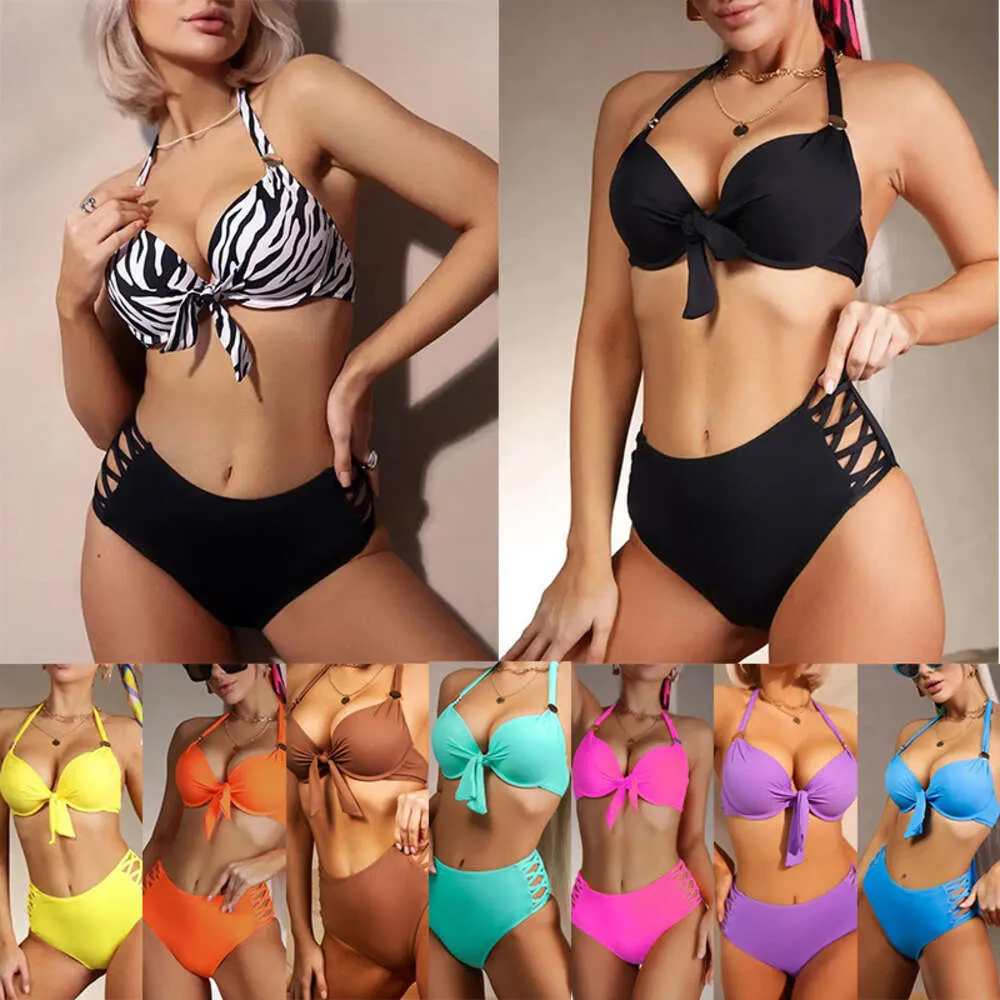 Swimwear 2024 Couleur continue de couleur haute taille creux sac dur bikini maillot de bain en acier bikini de printemps chaud