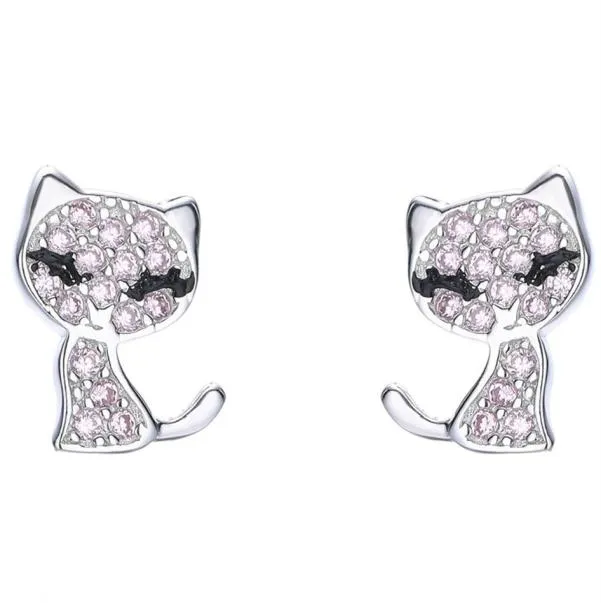 Cat Forme brillante Boucle d'oreille étalon 925 Silver Silver CZ Diamond Femmes Boucles d'oreilles de mariage avec boîte Summer Gift33438981086