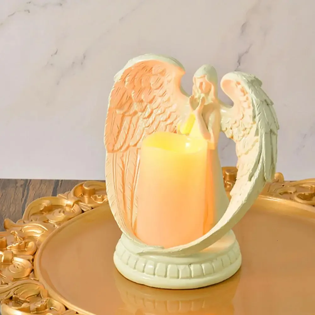 Resin Angel Figura Tealight Candele Portatore a lume di candela Statua dell'angelo bianco per la decorazione della casa in chiesa regalo di Natale per madre 240506