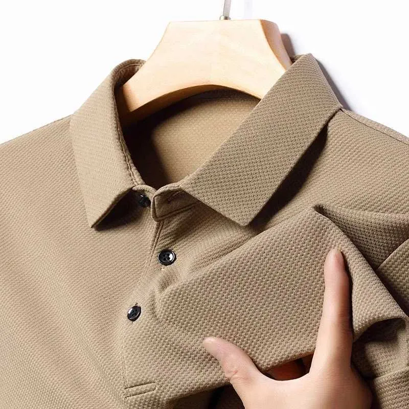 Herren Polos Xinhua Fubing Herren Casual Solid Long Sleeved Polo Shirt Fashion Top Q240509