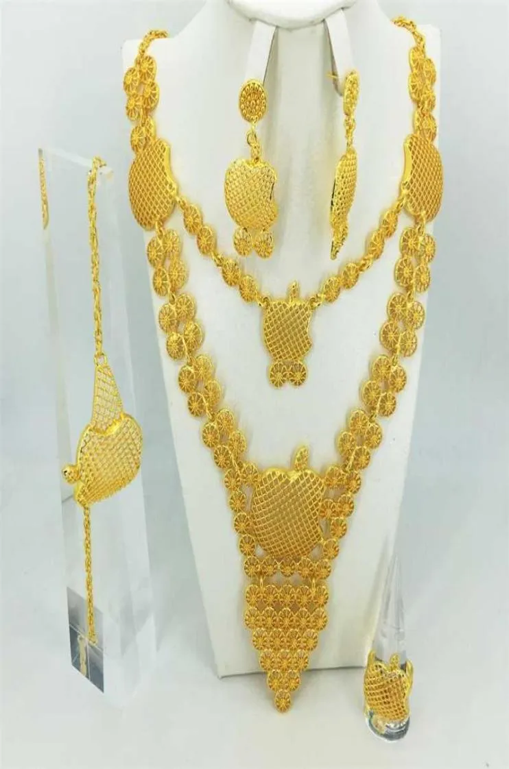 Modne ślubne bridal Crystal Jewelry Biżuteria Afrykańskie koraliki Dubai Gold Kolor oświadczenie Biżuteria 2110157566664