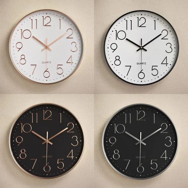 Horloge murale de montre stérile de 12 pouces alimentée par une batterie silencieuse avec cadre ABS Couvercle en verre haute définition utilisé pour la décoration du salon 240507