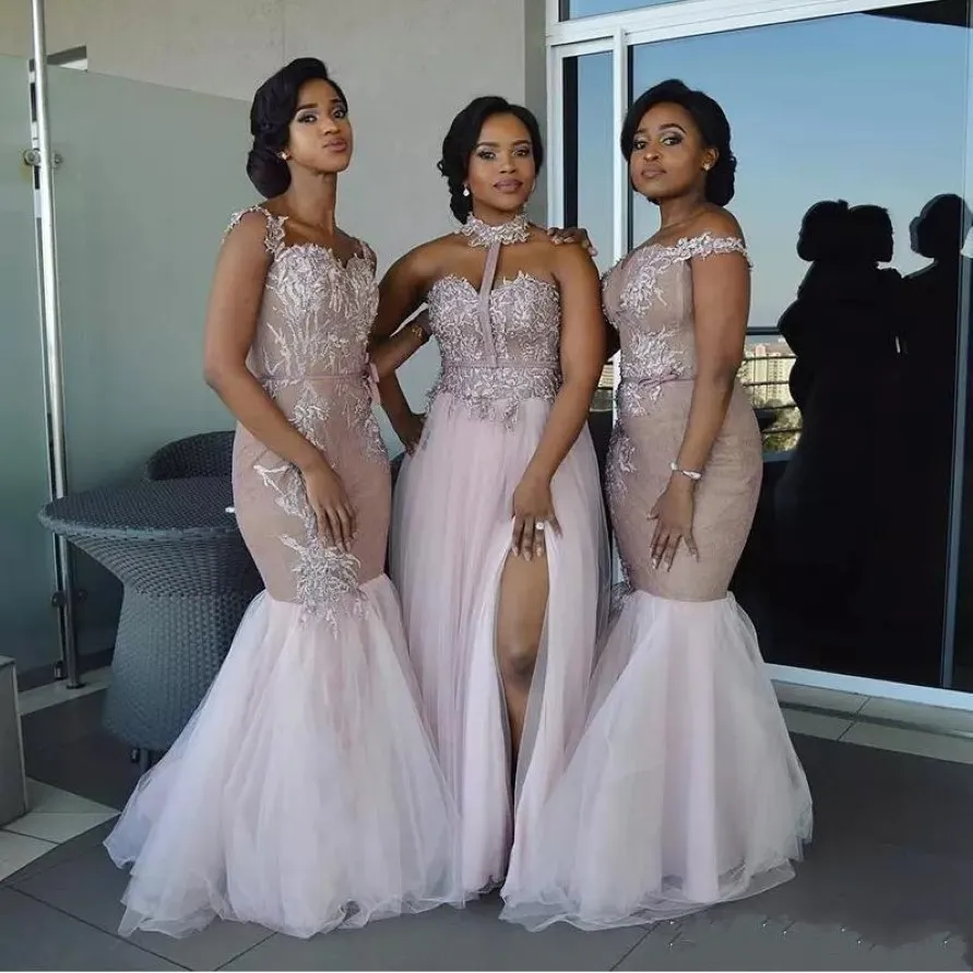2022 Afrykańskie sukienki druhny Długie mieszane aplikacje w stylu ramion Sukienka Promowa Suknia Dziesięć Sukienki Honorowe Sukienki wieczorne 281a