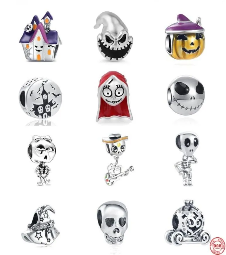 925 Sterling Silver Charm Caspita fai da te Halloween Skull Squisite perline per perle Fit Fit Charms Bracciale Accessori per gioielli fai -da -te 8036304