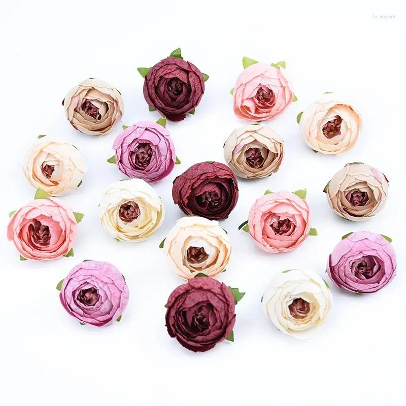 Decoratieve bloemen 10 stks kunstmatig voor huizendecoratie nepplastic kerstslangers slingers diy geschenken scrapbooking zijden thee rozen