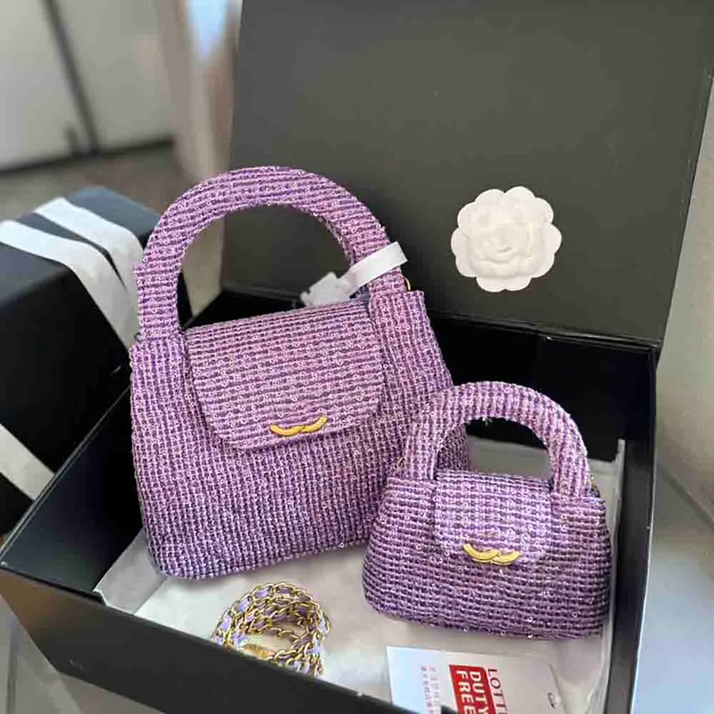 Donne Mini Bling Tweed Crossbody Designer Borsa Matelasse Catena Gold Hardware Pulnella Pulnella Purple Borsa ascelle Luxuria Braccia Frizione Frizione Borsa Pochette