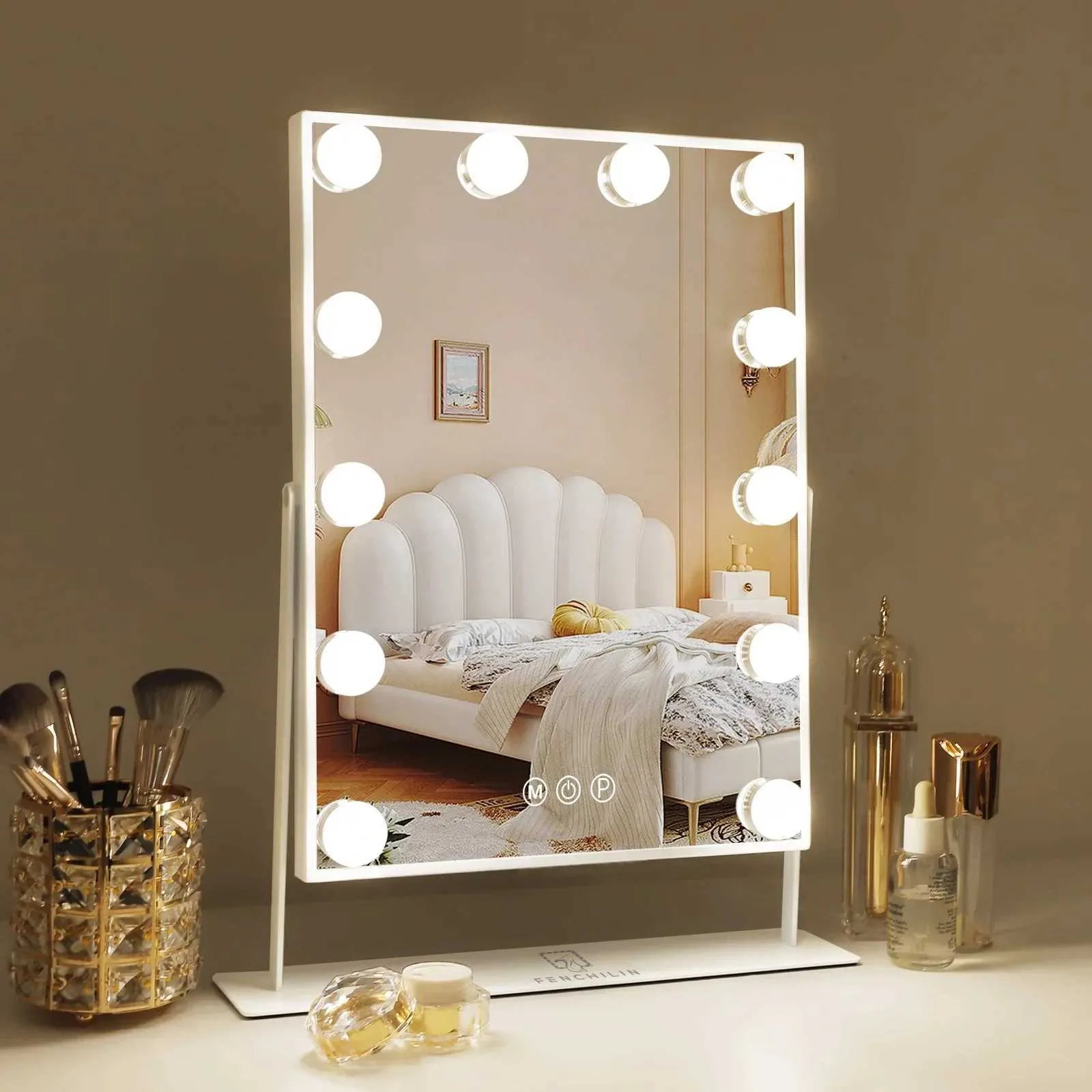 Hollywood Vanity Makeup Mirror With 12 Dimmable LED Lights 360 Degree Rotation Modes Intelligent Touch Control Small Makeup Light Mirror Q240509 From Haopp6937 142.85 DHgate.Com