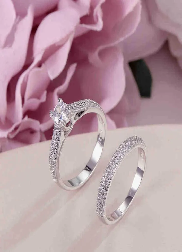100 Real 925 Silver Rings for Women Simple Double Stackable Fine Jewelry Bridal Set Ring Wedding Engagement Accessory 2010063234391