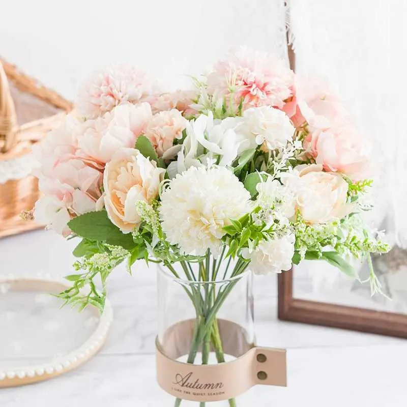 Fleurs décoratives couronnes Silk ball chrysanthemum rose bouquet hydrangea fleurs artificielles décoration de maison de bonsaï salon faux fleurs mariage