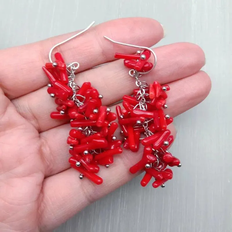Dingle örhängen Yygem 11mm Red Coral 925 Sivler Hook Party Women Jewelry
