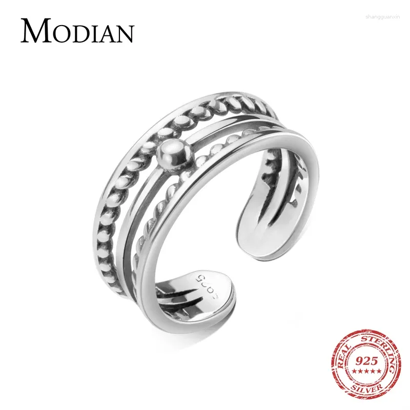 Cluster anneaux modian ouverts doigt réglable pour les femmes mode 925 argent sterling multi-couches torsion des perles de lumière