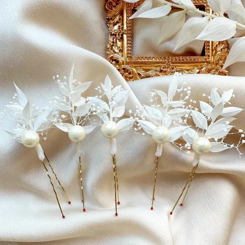Decorative Flowers Elegant Dried Flower HairPins With Pearls Bridal Hair Accessories Boho Wedding Babys Breath Pins White