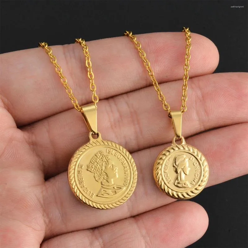 Anhänger Halsketten Edelstahl Halskette Elizabeth Münze Rund Gold Farbe Überzogen China Frauen Schmuck_voghion.com