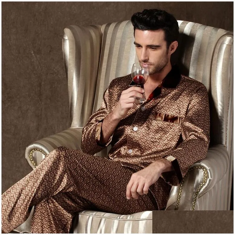 Men'S Sleepwear Mens Designer Pajamas For Men Set Pijama Long Sleeve Sleep Tops Trousers Wear Thin Ice Silk Pajama Drop Delivery Appa Dhbjq