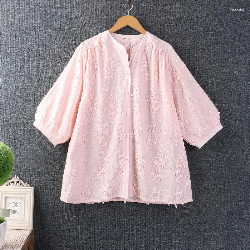 Blouses des femmes 2024 Summer Femmes Broidered Flowers Shirt Blouse