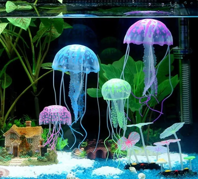 Konstgjord simning Glödande effekt Jellyfish Aquarium Decoration Fish Tank Underwater Live Plant Luminous Ornament Aquatic Landscape1373072