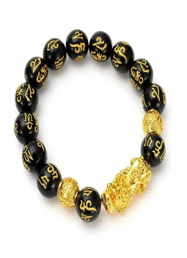 Stone Minchas Bracelete Homens Mulheres Unissex Chinês Feng Shui Pi XIU Obsidiana Pulseira Gold Riqueza e Good Luck Women Bracelets8109588