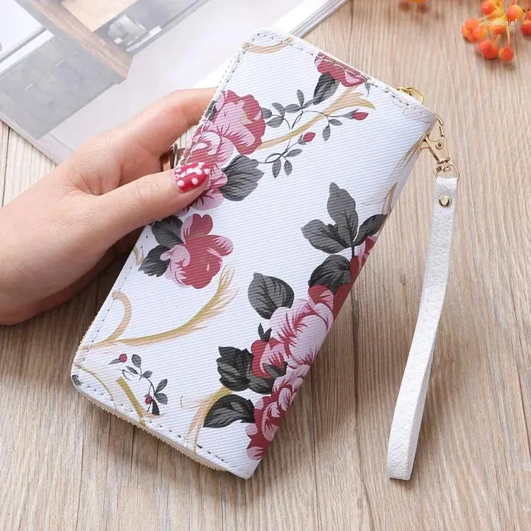DHgate Chic Rose Print Wallet for Women Wild Fashion Clutch Bag with Card Slots Bags Luggage Accessories