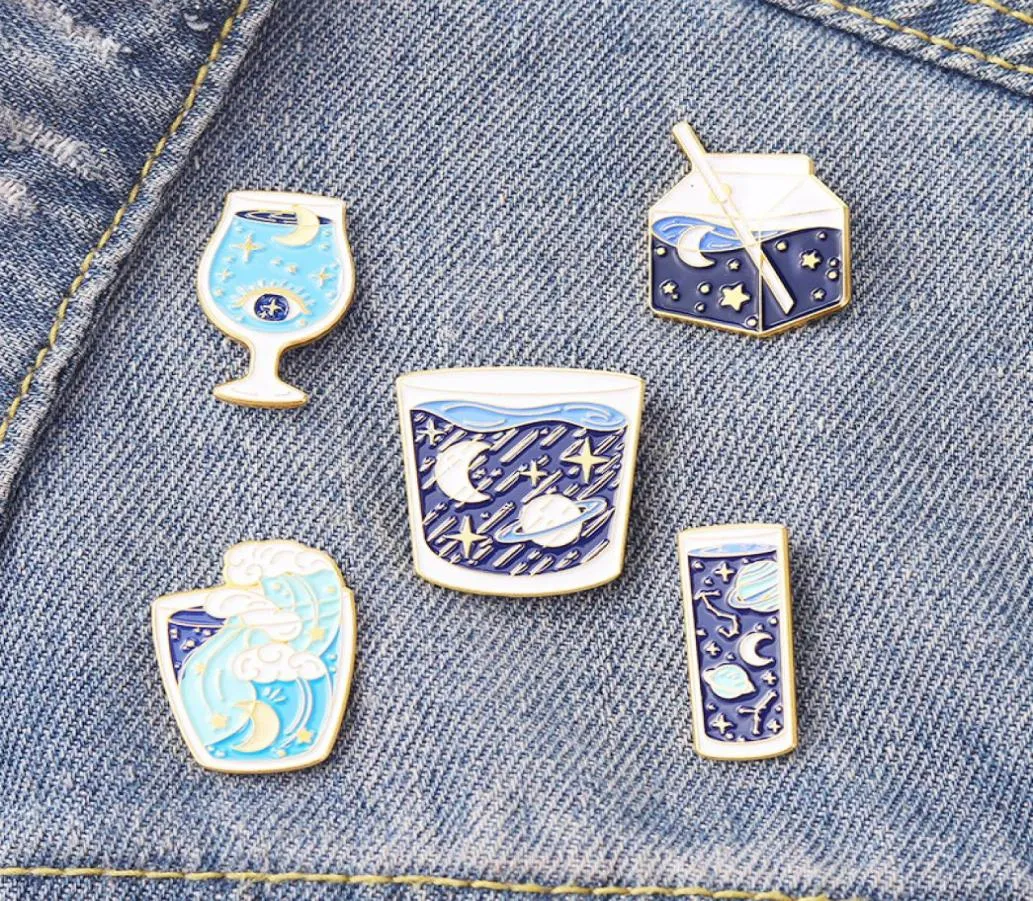 Female Stellar Map Glass Milk Cup Model Brooches Planet Moon Wave Alloy Enamel Lapel Pins European Women Backpack Clothes Badge Br5443562