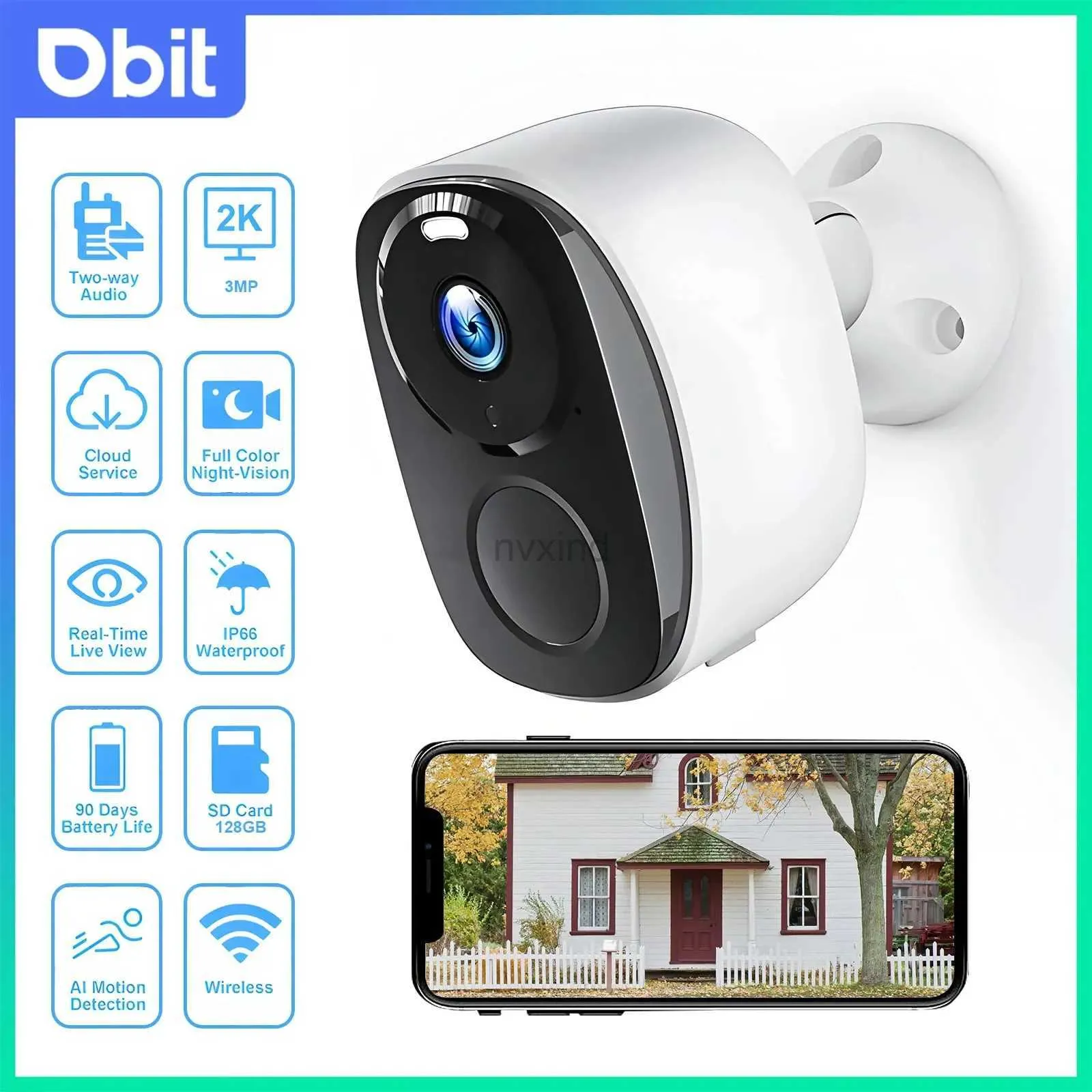 Câmera de segurança Wi -Fi de câmeras IP DBIT Proteção de segurança 3MP Câmera IP ao ar livre Câmera inteligente Home Night Vidion Video Recorder Battery Powerd D240510