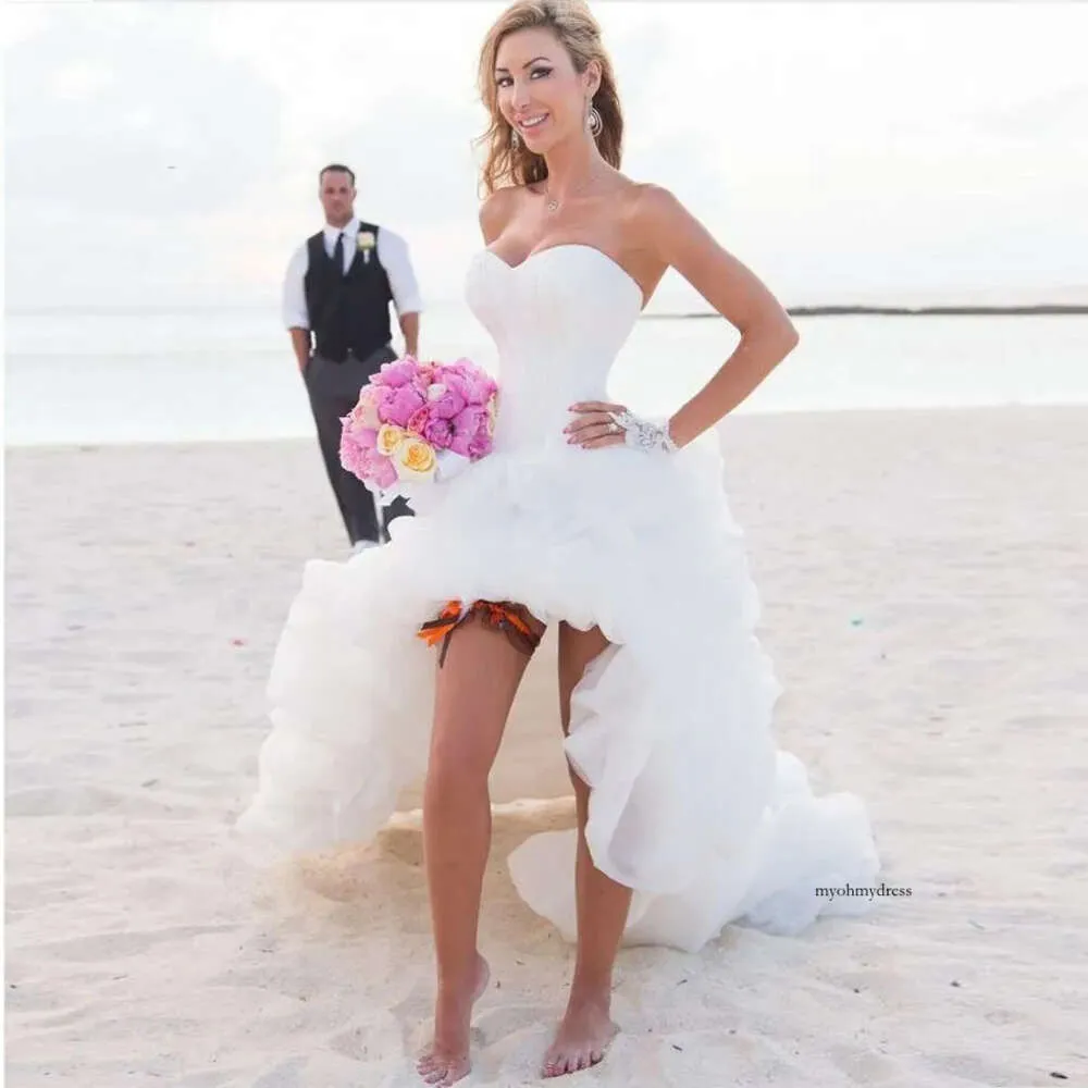 Organza High-Low Hemline Beach white dress with...
