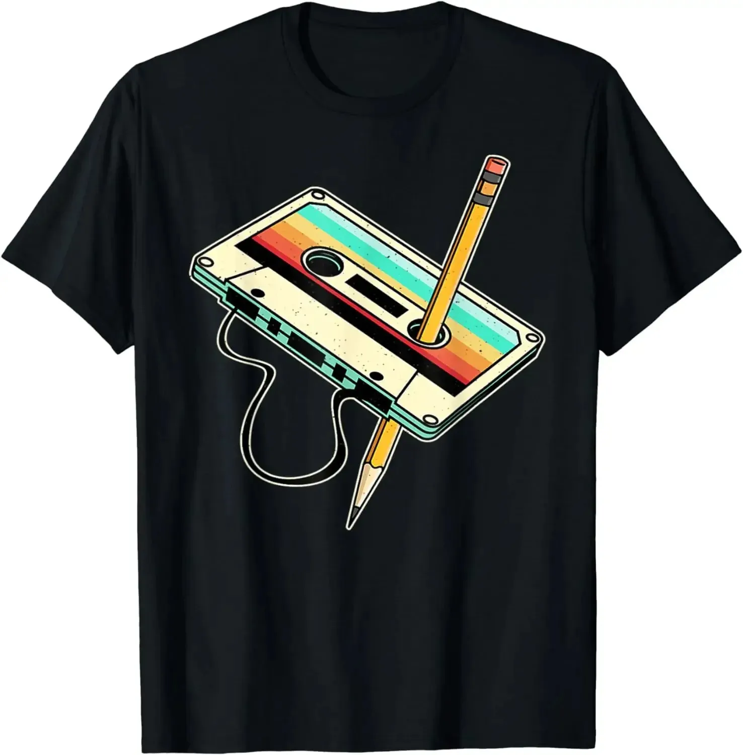 80s Cassette Tape Pencil 1980s Retro Vintage Throwback Music TShirt Men Clothing T Shirt Camisetas 240509