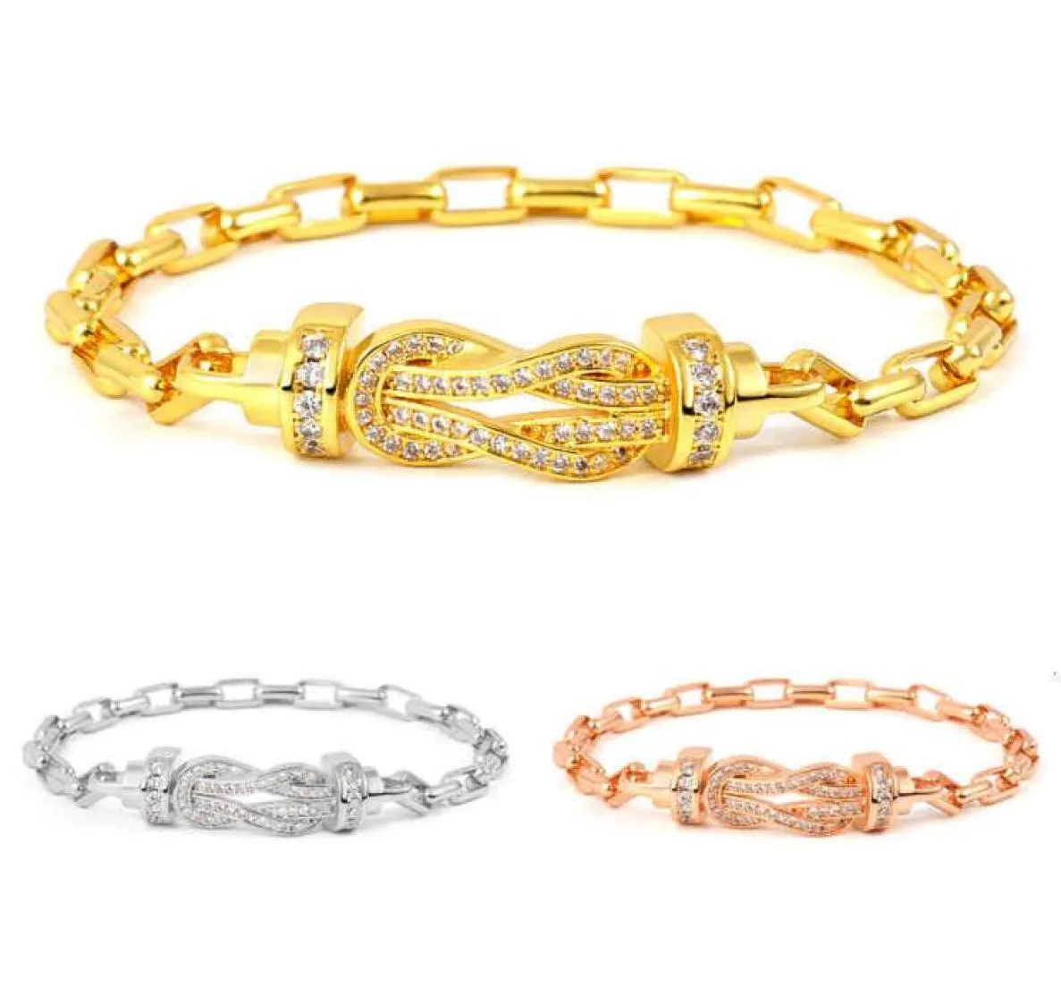 Pulseira de pulseira popular Horseshoe Copper Gold Plated Women039s Tipo 8 Tijolo completo Três cores7097649