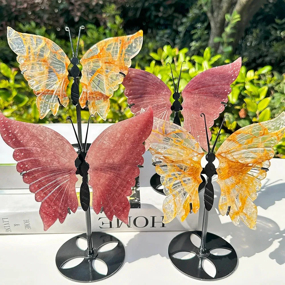 1pair Large taille élégante ailes de papillon à cristal naturel avec quartzgolden standarderzgolden guépeurfect de décoration biftomome diminuant 240429