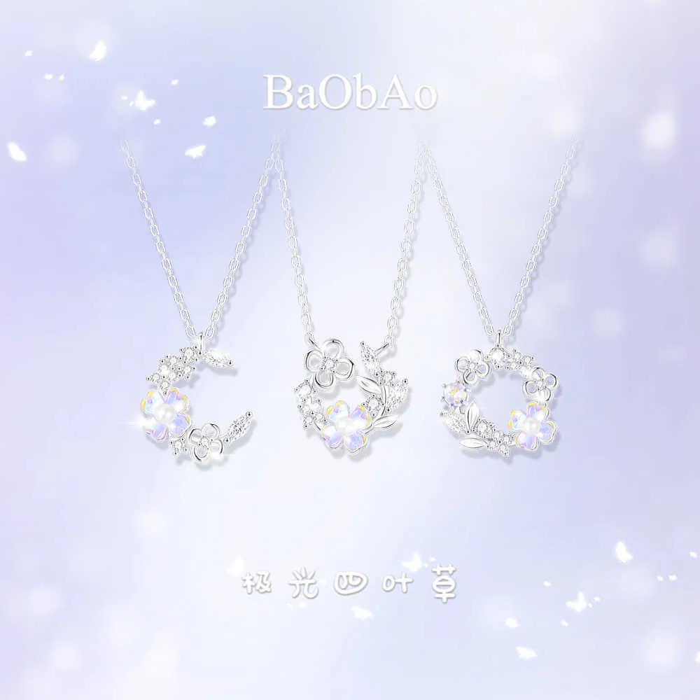 designer BaObAo design sterling silver aurora four leaf clover wreath necklace temperament niche fairy flower jewelry B0M6