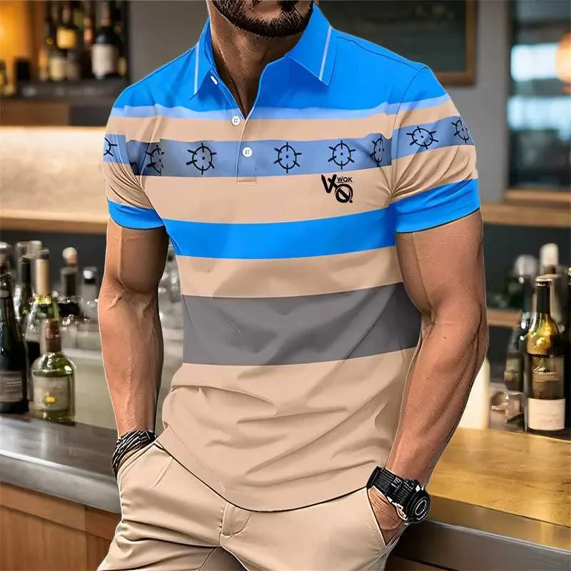 Polos masculins hommes courts polo slved mode Polo à rayures décontractée T-shirt pour hommes