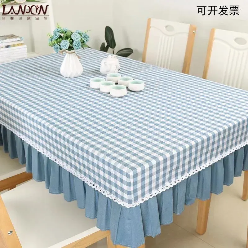Zaznaczona tkanina stołowa bawełniana i lniana tkanina szachownica prostokątna kawa