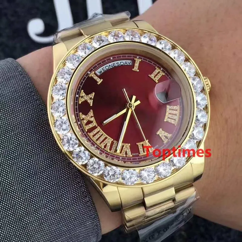 Luxury 18k Gold Président Day-Date Genève Men Big Diamonds Diams Calpel Automatic Wrist Role Men's Watch Reloj regarde les montre-bracelettes 231n