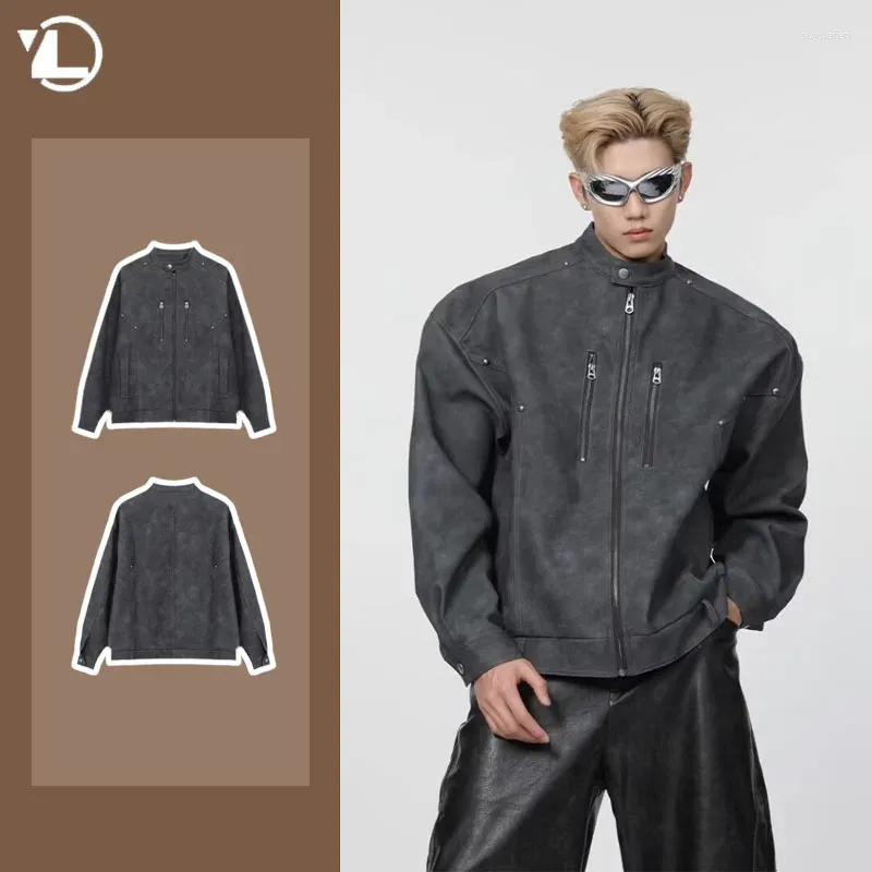 Giacche da uomo Street Punk Mens Leather Retry Motorcycle Stand Coat Coat Coats Hip Hop Fashion DECORAZIONE SCUSO OUTENE SCUSO 2024