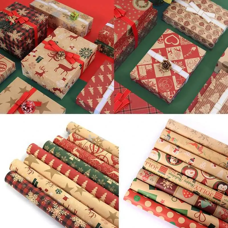 3pcs hediye sargısı Noel hediye dekorasyon kağıt zanaat kağıt rulo diy hediye ambalaj kağıdı xmas ağacı kar tanesi mevcut dekor hediye sargısı malzemeleri